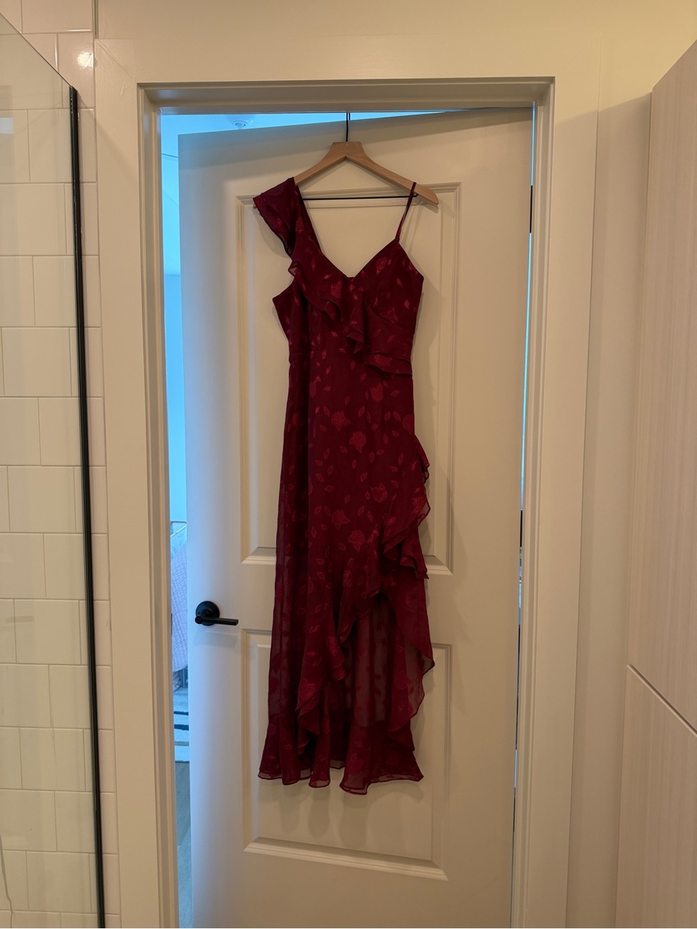 Lulu's Burgundy Asymmetrical Ruffle Dress